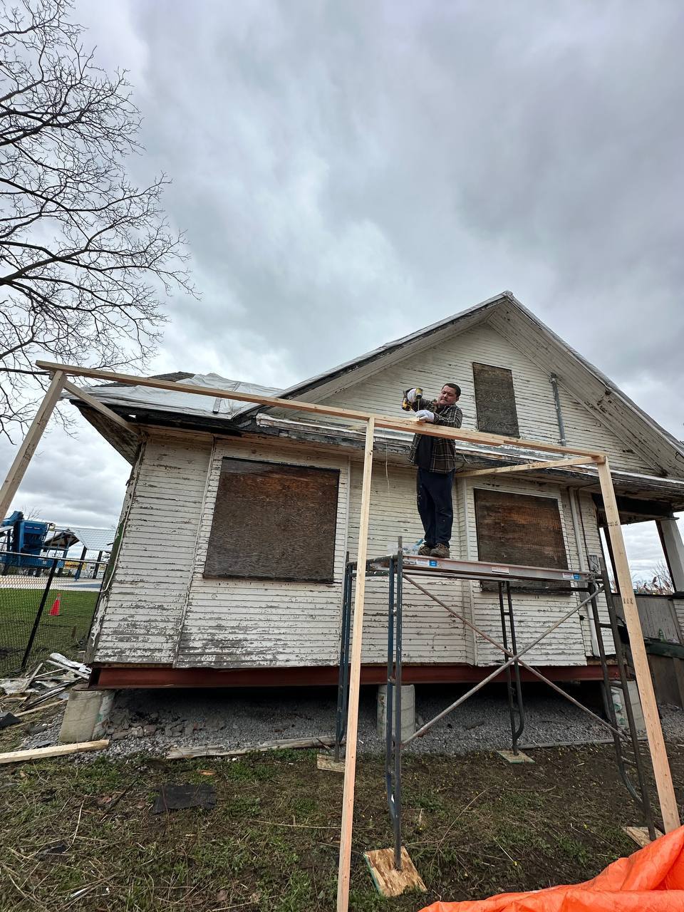 Carpentry and structural restoration on a residential exterior